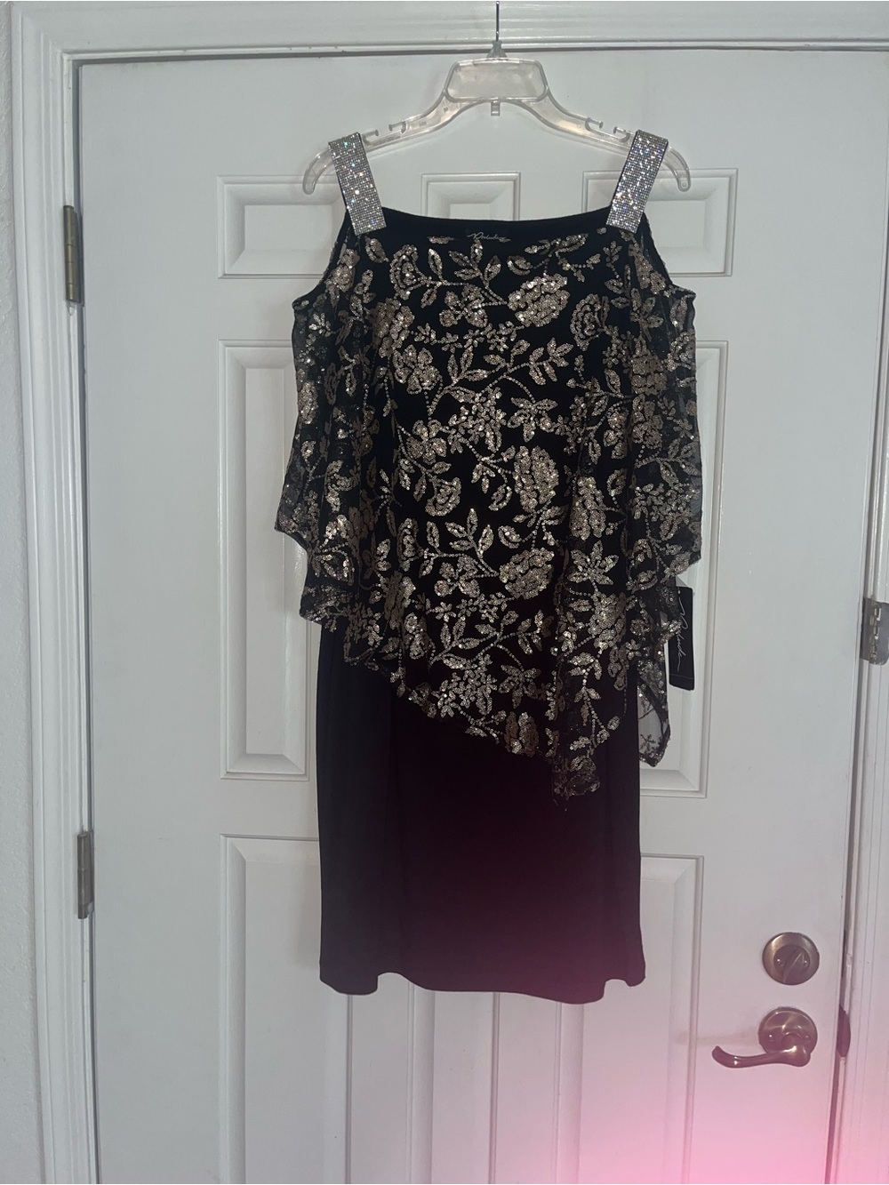 Black & Gold Floral Overlay Cocktail Dress